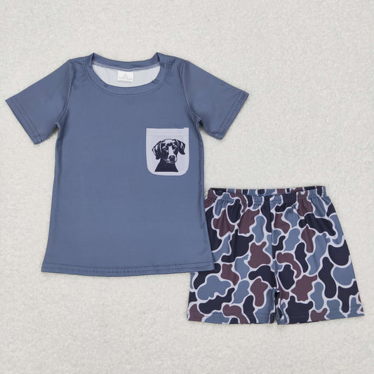 BSSO0304 Baby Boy Short Sleeves Dog Pocket Shirt Camo Shorts Summer Outfit