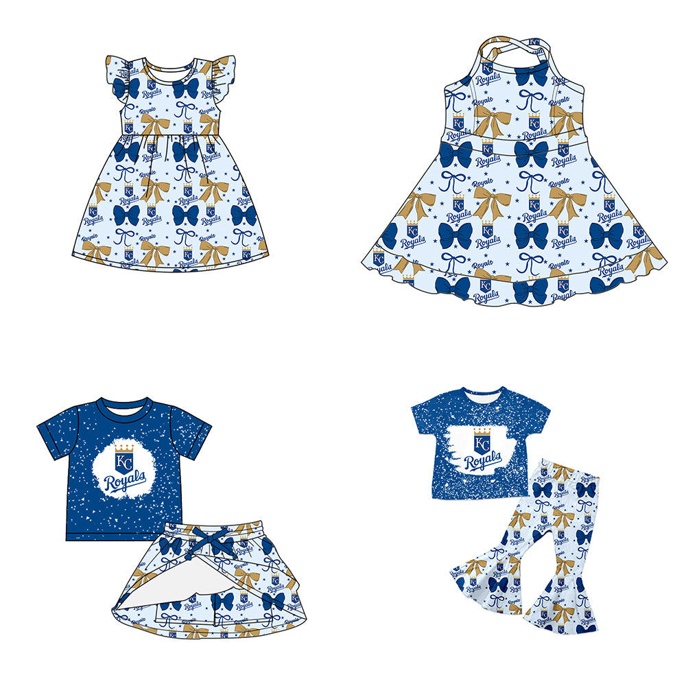 ( Moq 5 each style ) Baby Boy Girl Toddler KC Team Bows ‌Sibling Dress Set
