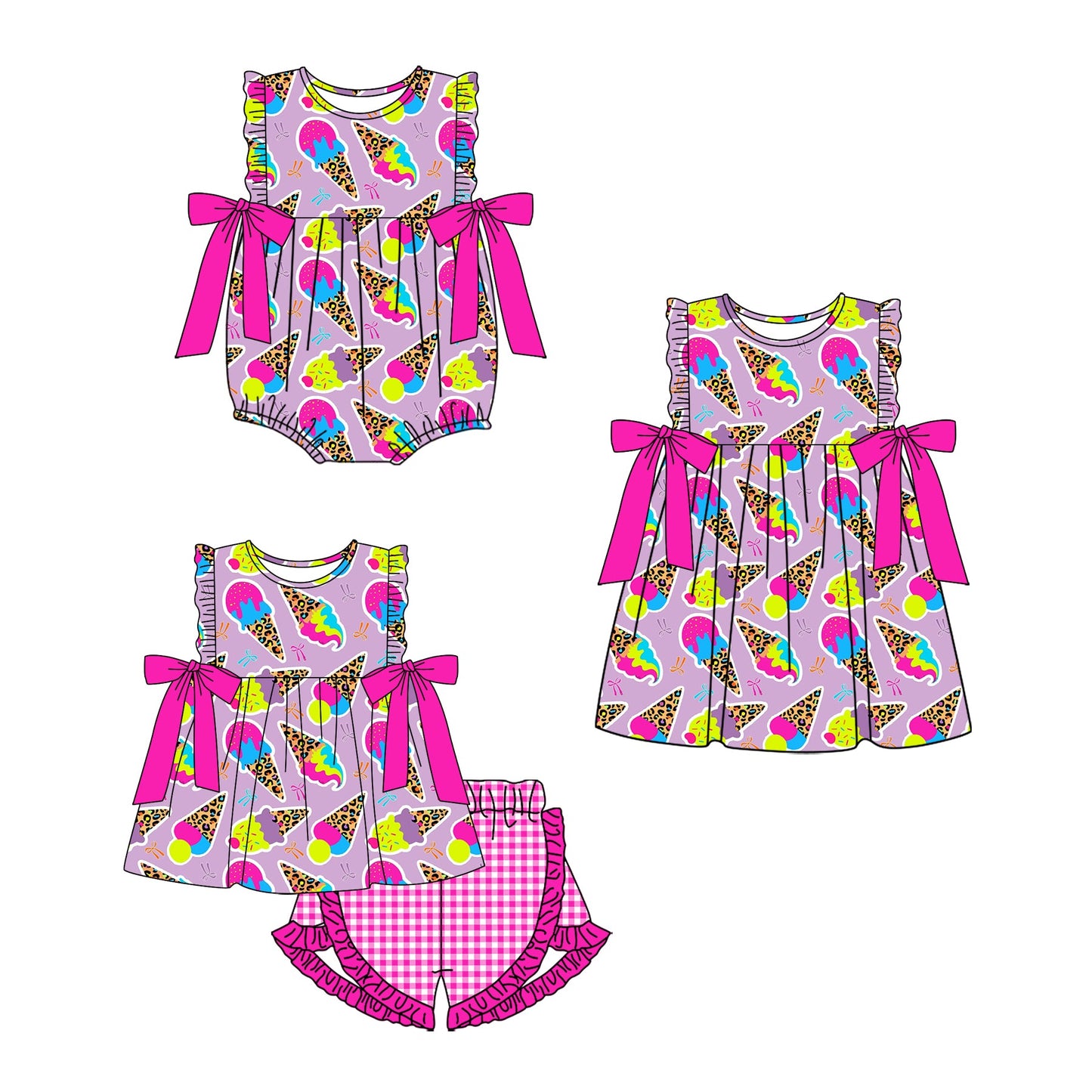 ( Moq 5 Each Style ) Baby Girl Ice Cream Bows Sibling Romper Dress Set 3.29