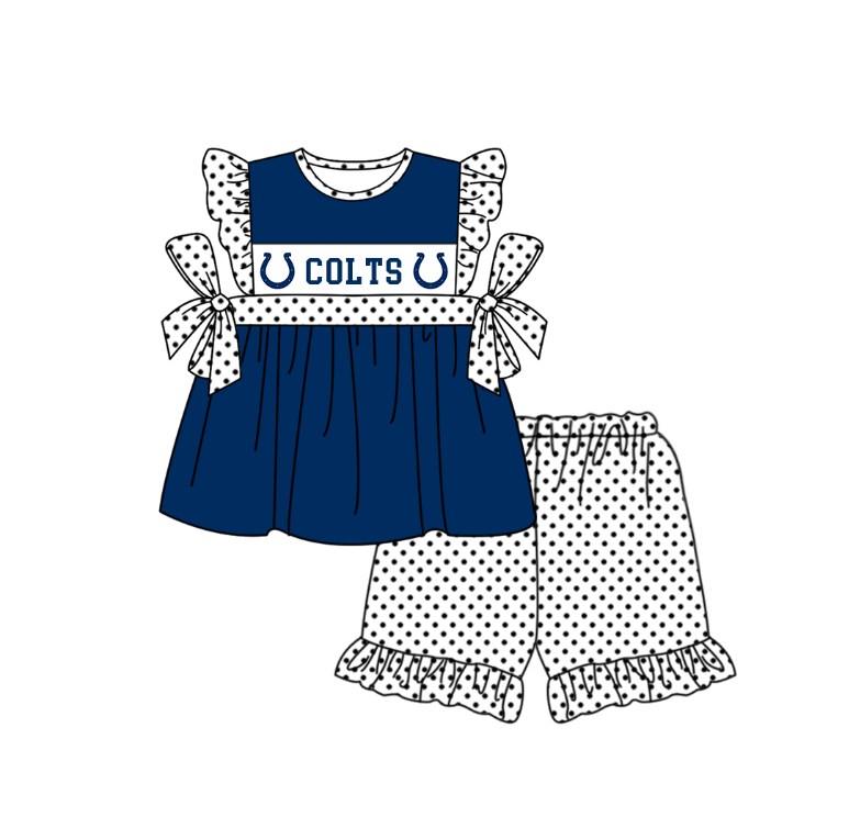 ( Moq 5 ) Baby Girls Toddler Short Sleeves Navy Tunic Dots Shorts Team Set