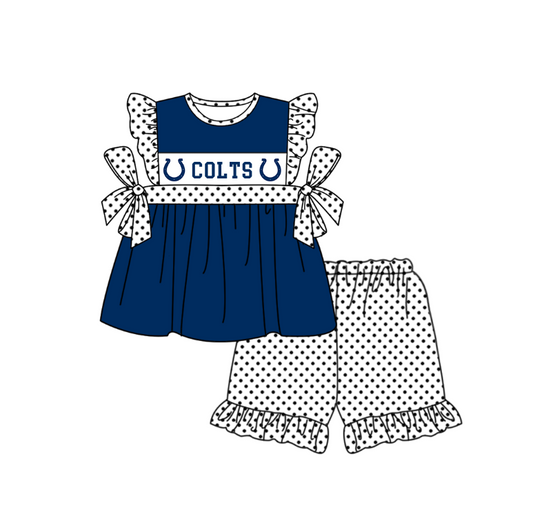 ( Moq 5 ) Baby Girls Toddler Short Sleeves Navy Tunic Dots Shorts Team Set