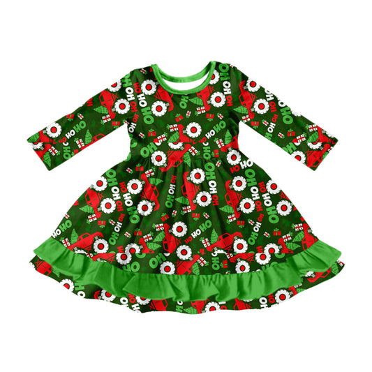 Baby Girl Long Sleeves Christmas Trucks Gifts Ruffle Dress