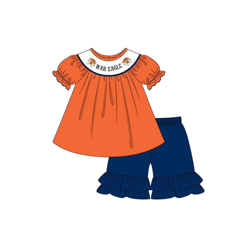 Baby Girl Short Sleeves Team Tiger Tunic Blue Shorts Clothes Set Moq 5