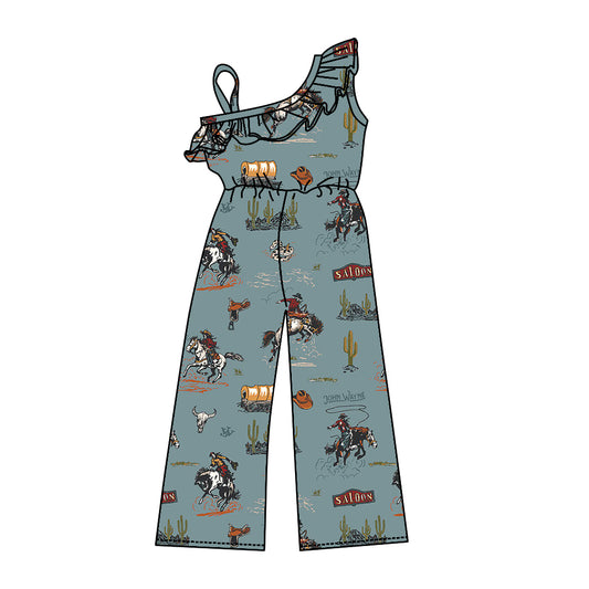 Baby Girl Western Rodeo Cactus Pants Ruffle Jumpsuit