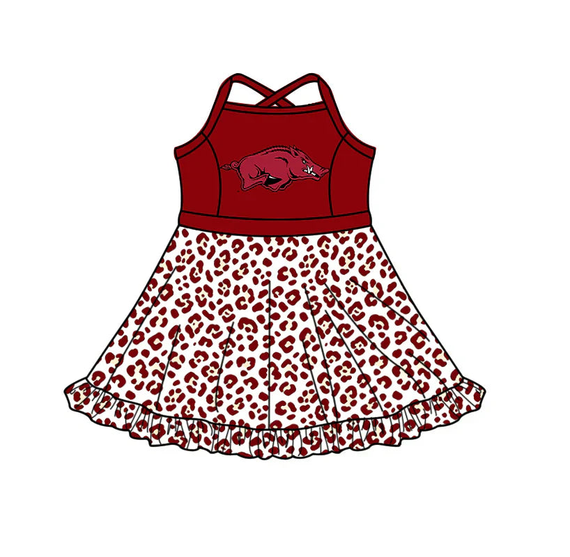 ( Moq 5 ) Sibling Baby Girls Kids Sleeveless Pig Leopard Built-in Shorts Team Dress Clothes