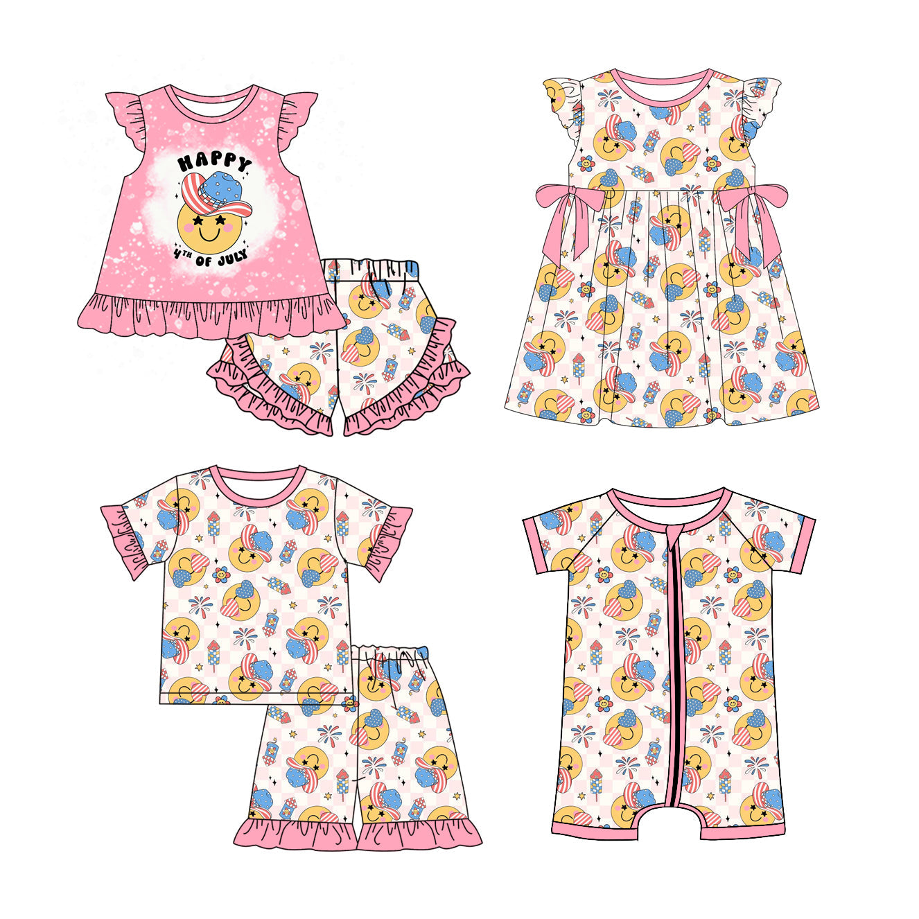Baby Girl Smile July 4th Sibling Dress Romper Set ( Moq 5 Each Style ) 1.6
