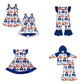 ( Moq 5 each style ) Baby Girl Toddler SF Team Orange Blue Bows Sibling Romper Dress Set 6.16