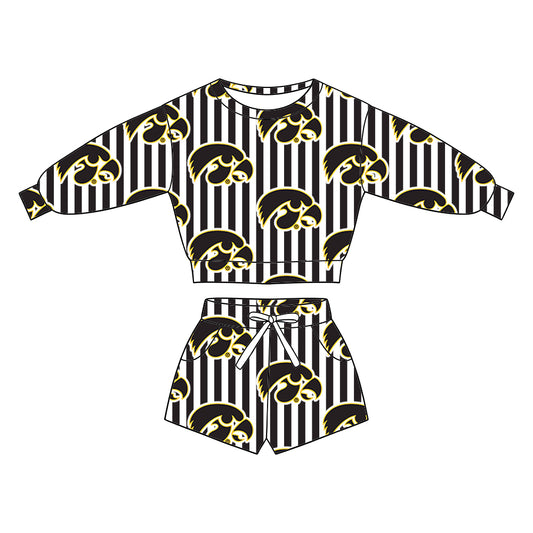 ( Moq 5 ) Baby Girls Kids Long Sleeves Shirt Pockets Shorts Team Set Clothes