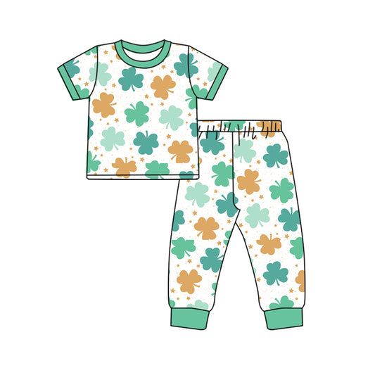 Baby Boy Toddler Short Sleeves St. Patrick Clover Shirt Pants Pajamas Set Moq 5