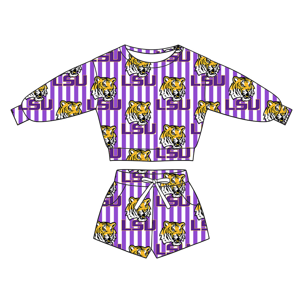( Moq 5 ) Baby Girls Kids Long Sleeves Shirt Pockets Shorts Team Set Clothes