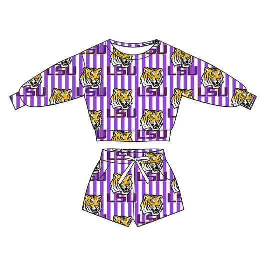 ( Moq 5 ) Baby Girls Kids Long Sleeves Shirt Pockets Shorts Team Set Clothes