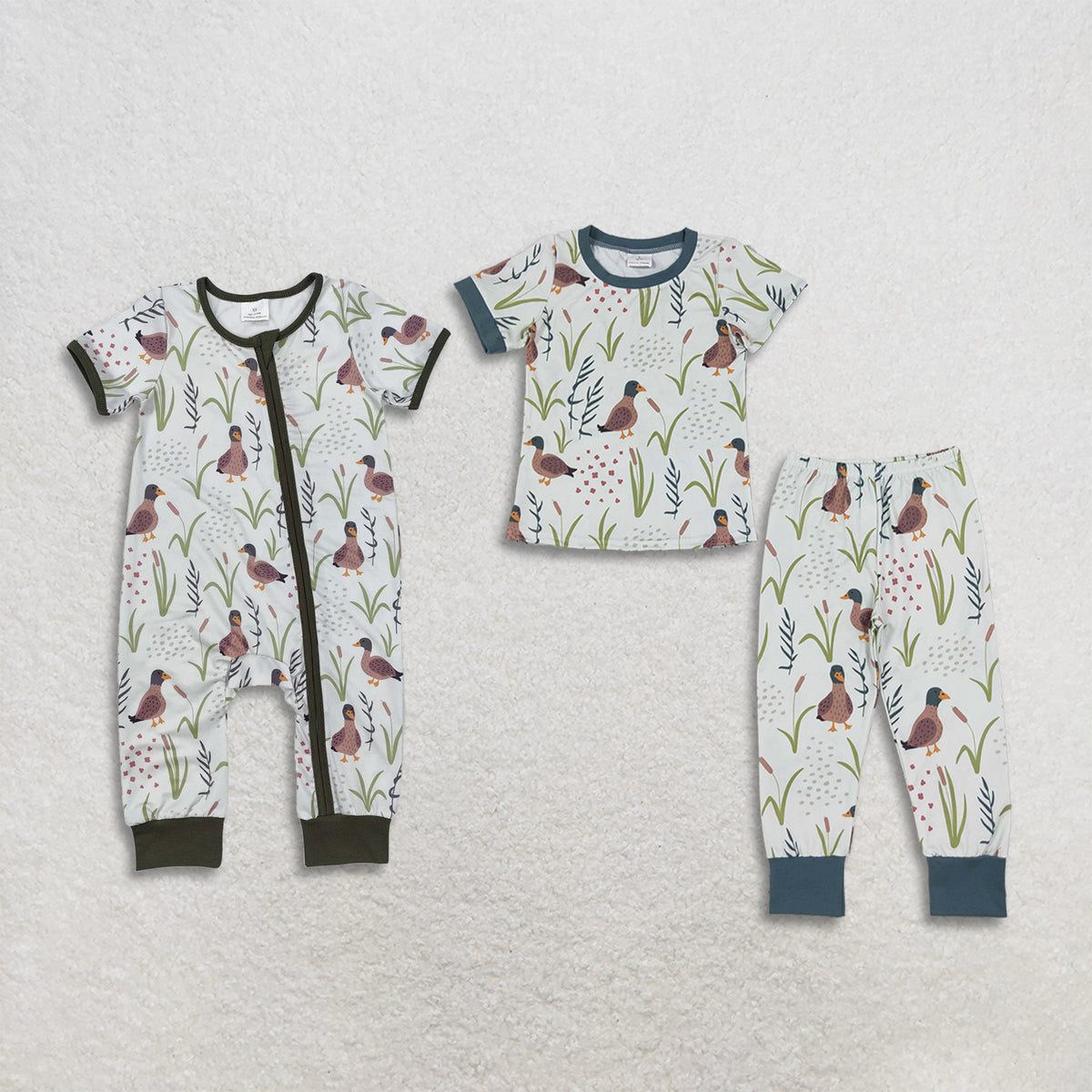 Sibling Baby Boys Kids Short Sleeves Ducks Zipper Romper Set Pajamas Clothes RTS