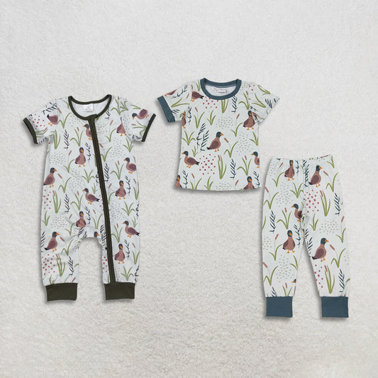 Sibling Baby Boys Kids Short Sleeves Ducks Zipper Romper Set Pajamas Clothes RTS
