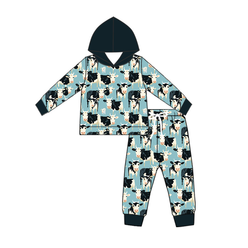 Baby Boy Toddler Western Cow Hoodie Shirt Pants Set