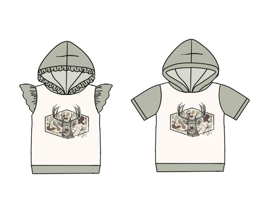 ( Moq 5 Each Style ) Baby Boy Girl Short Sleeves Deer Camo Sibling Hoodie Shirt 4.23