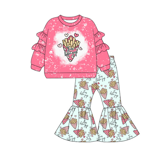 Baby Girl Long Sleeves Chips Hearts Pink Shirt Bell Pants Valentine Set Moq 5