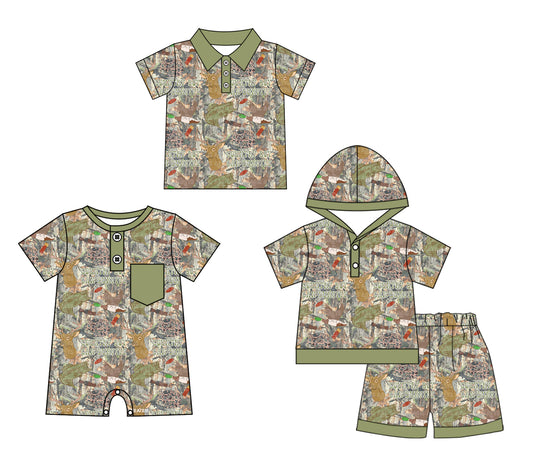 ( Moq 5 Each Style ) Sibling Baby Boys Kids Short Sleeves Deer Ducks Fish Romper Shirt Set Clothes