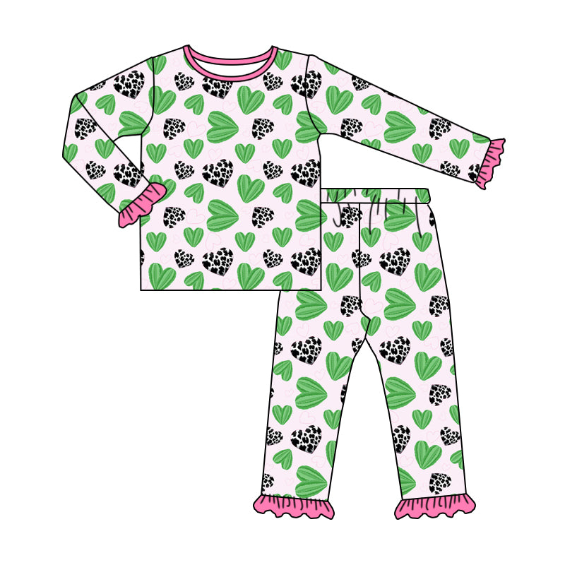 Baby Girl Long Sleeves Western Cactus Hearts Shirt Pants Valentine Pajamas Set Moq 5