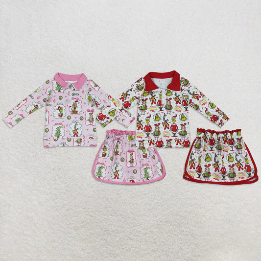 Sibling Baby Girls Kids Christmas Bows Face Zipper Pullovers Skirts Shorts Sets Clothes RTS