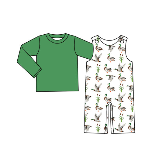 Baby Boy Toddler Long Sleeves Green Shirt Ducks Jumpsuit Set