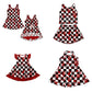 ( Moq 5 each style ) Baby Girl Toddler  Team Red Bows Cheer Sibling Checked Dress Set 6.30