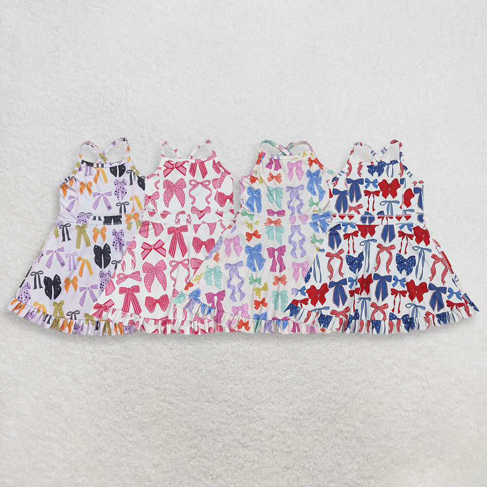 Sibling Baby Girl Kids Sleeveless Bows Knee Length Yoga Active Dresses RTS