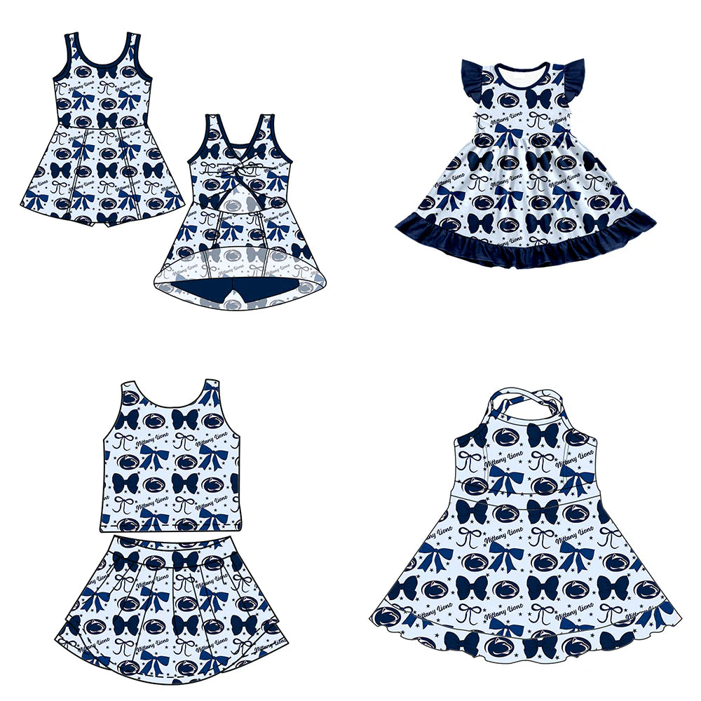 ( Moq 5 each style ) Baby Girl Toddler Team Blue Bows Sibling Dress Set 6.27