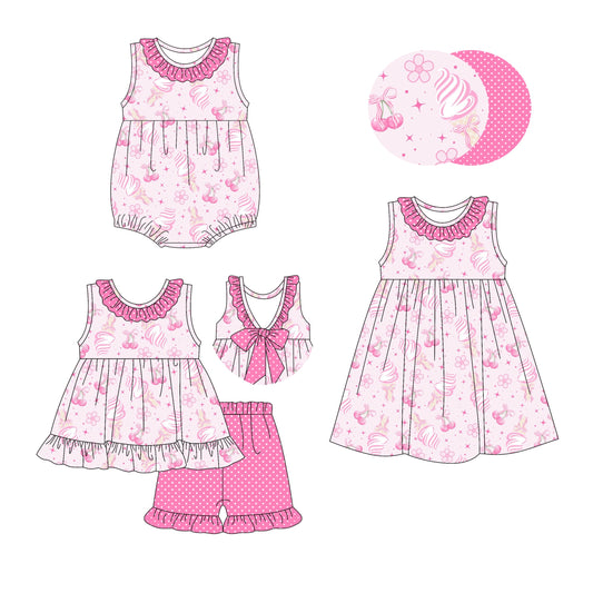 Baby Girl Sleeveless Flower Bows Pink Sibling Romper Dress Set ( Moq 5 Each Style ) 2.28