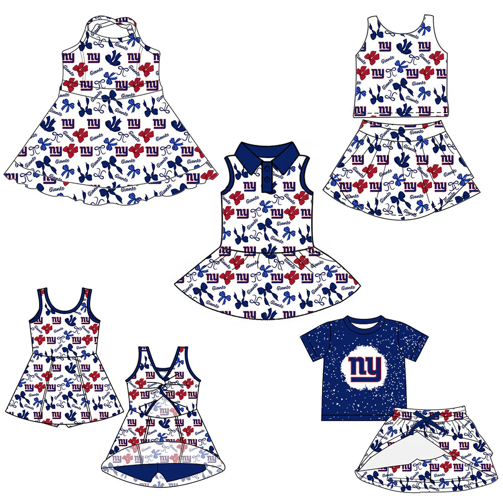 ( Moq 5 each style ) Baby Girl Toddler Team NY Bows Sibling Skort Dress Set 6.4