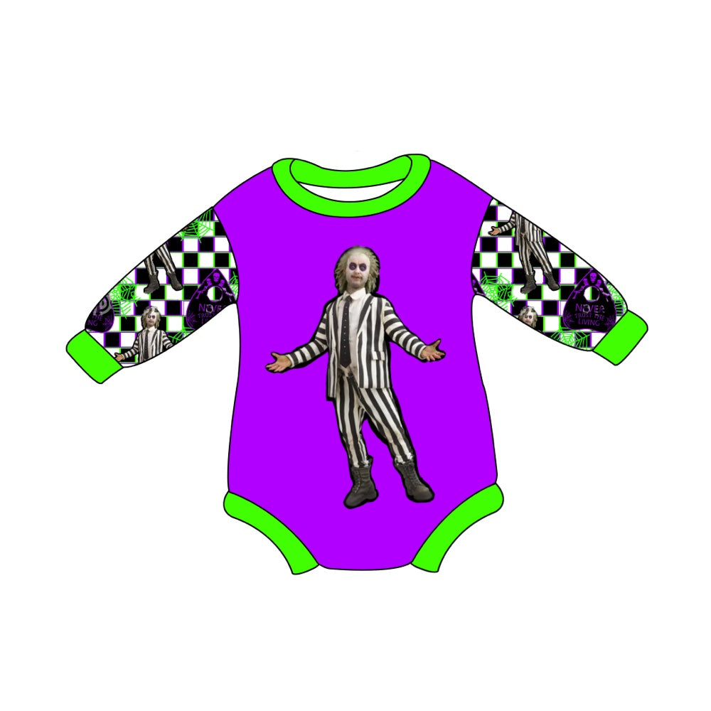 Baby Kids Checkered Long Sleeves Purple Halloween Romper