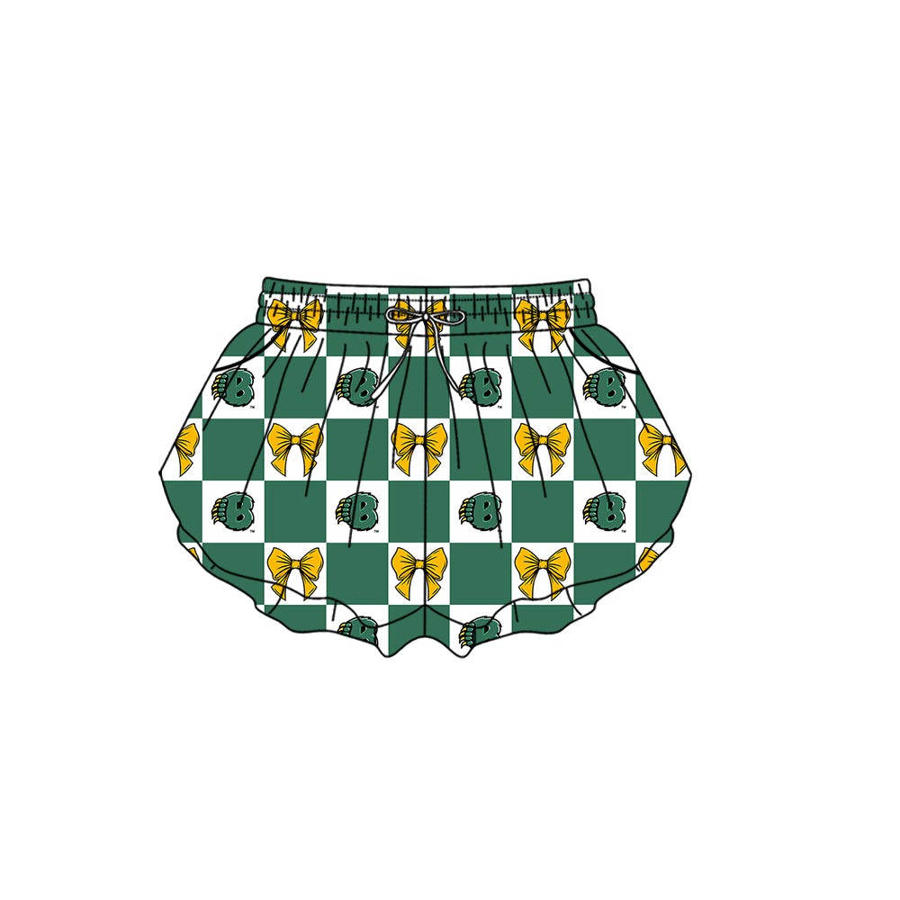 ( Moq 5 Each Style ) Baby Boys Girls Toddler Bows Green Plaid Team Sibling Shorts Dress Sets Clothes