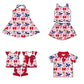 ( Moq 5 each style ) Baby Girl Toddler Team Red Blue Bows Soccer‌ Sibling Shirt Dress Set