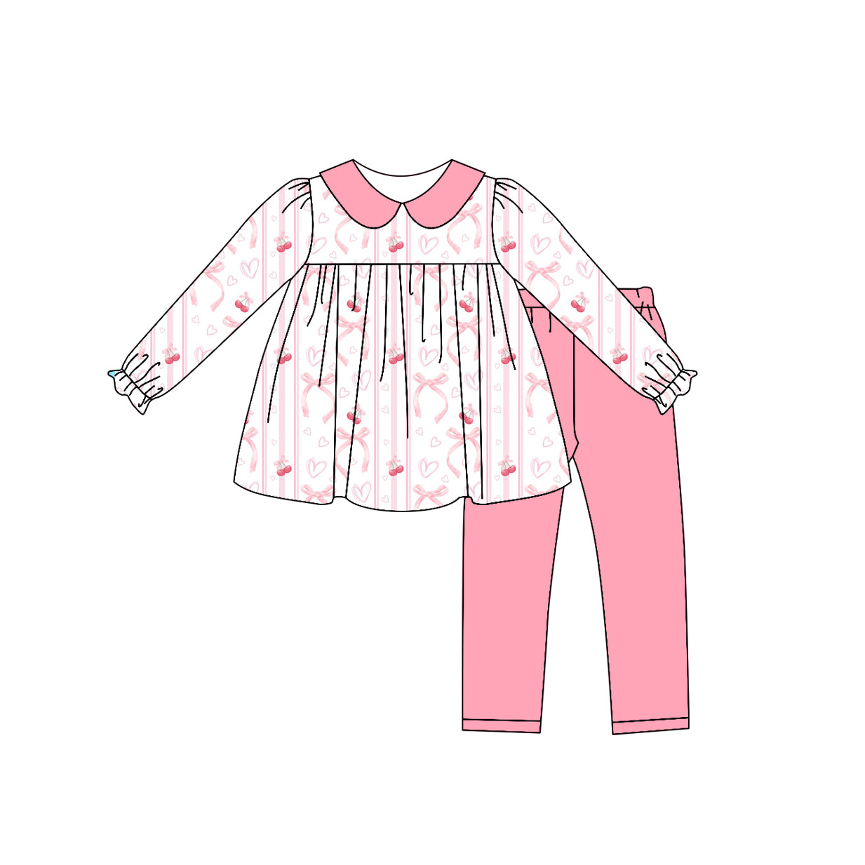 Baby Girl Toddler Long Sleeves Valentine Bows Hearts Tops Pink Pants Set