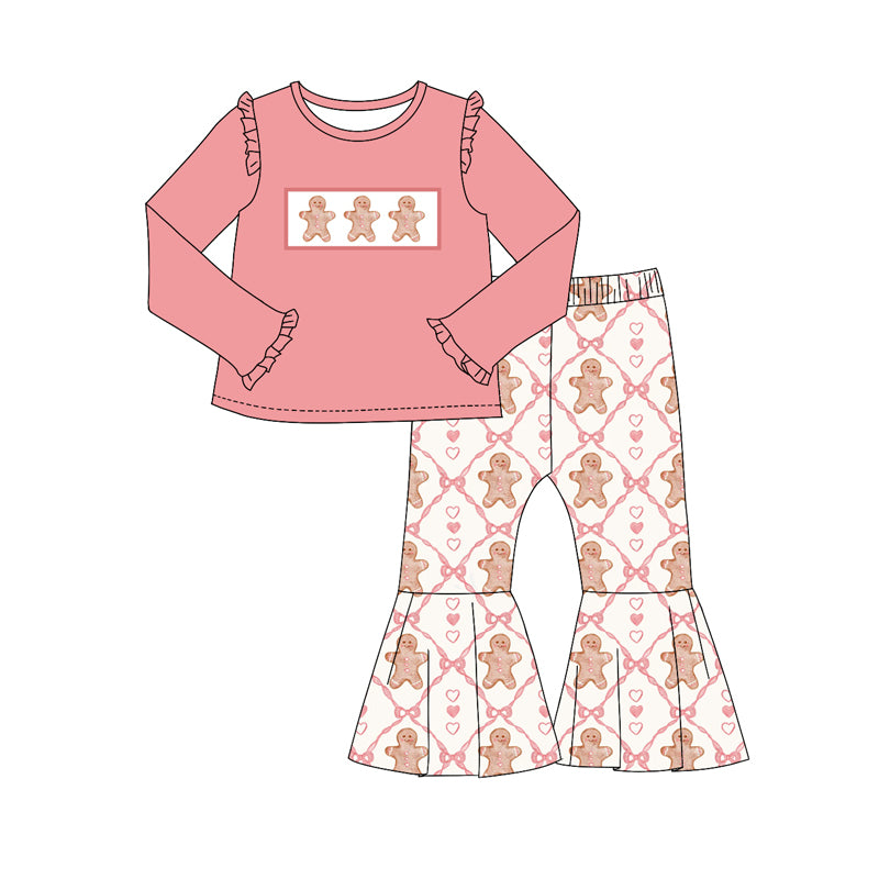 Baby Girl Toddler Pink Shirt Gingerbread Pants Christmas Set