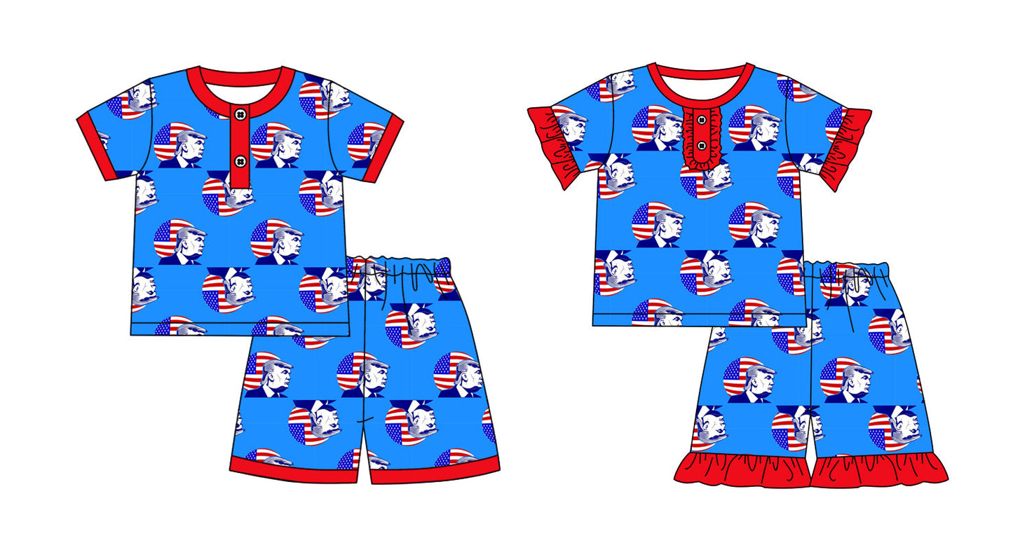 Baby Boy Girl Short Sleeves Blue Sibling Pajamas Set ( Moq 5 Each Style ) 12.31