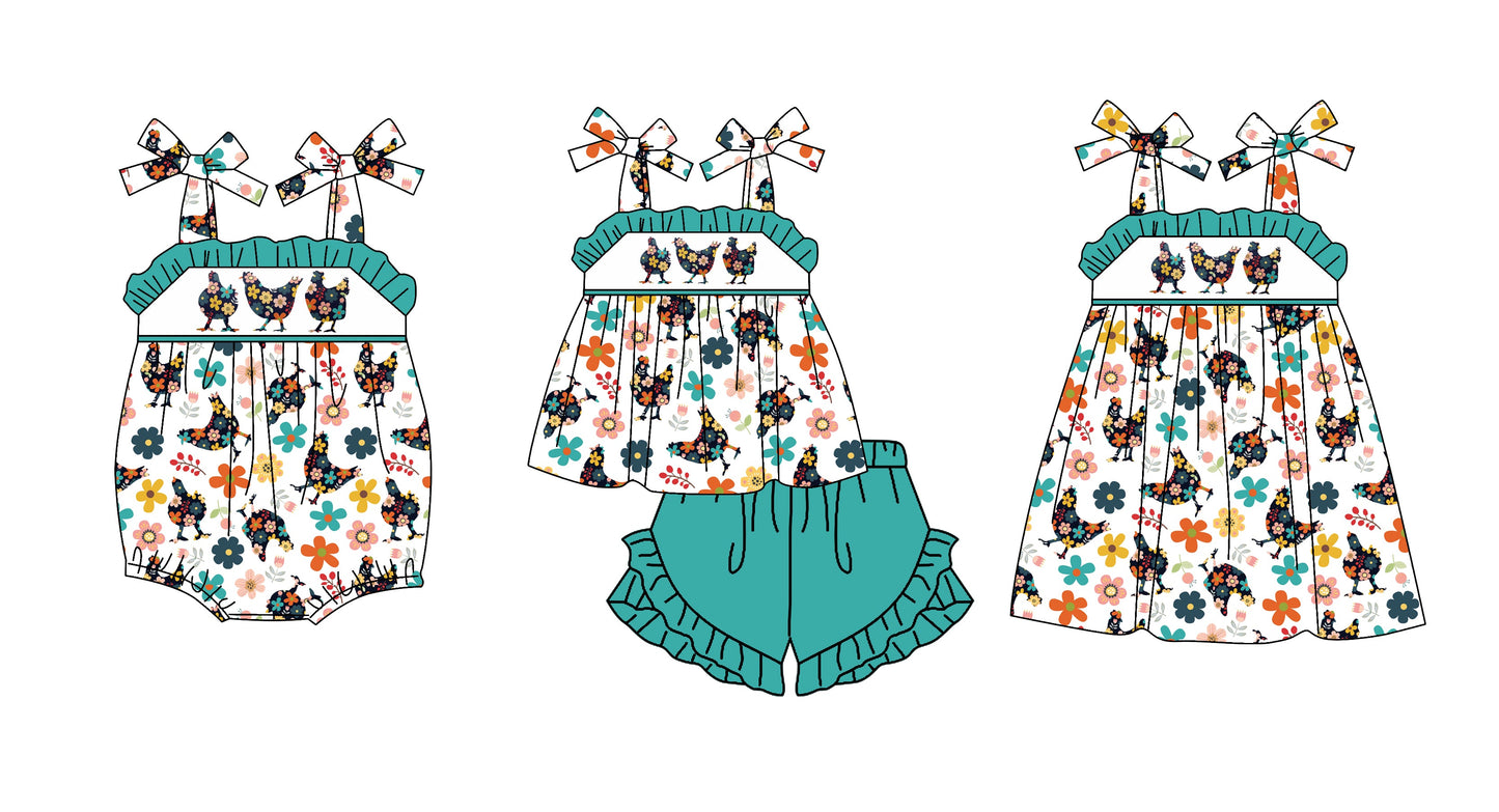 Baby Girl Chicken Flower Sibling Romper Dress Set ( Moq 5 Each Style ) 1.15