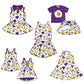 ( Moq 5 each style ) Baby Girl Toddler Team Bows Purple Sibling Skort Dress Set 6.9