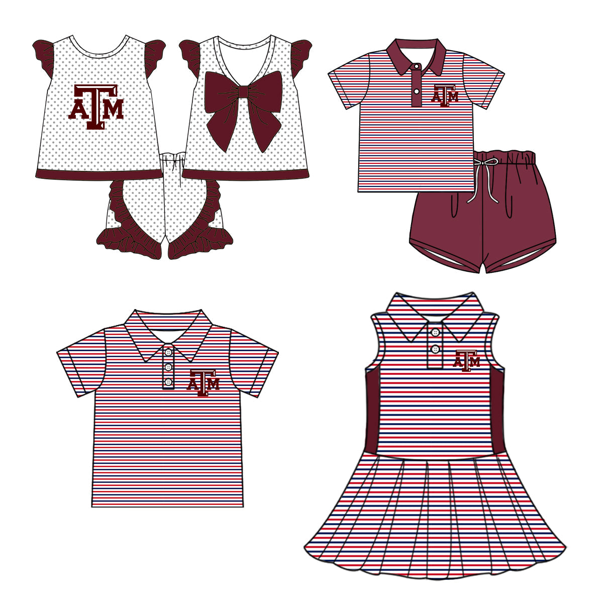 ( Moq 5 each style ) Baby Boy Girl Short Sleeves Team AM Sibling Dress Shirt Set 5.5