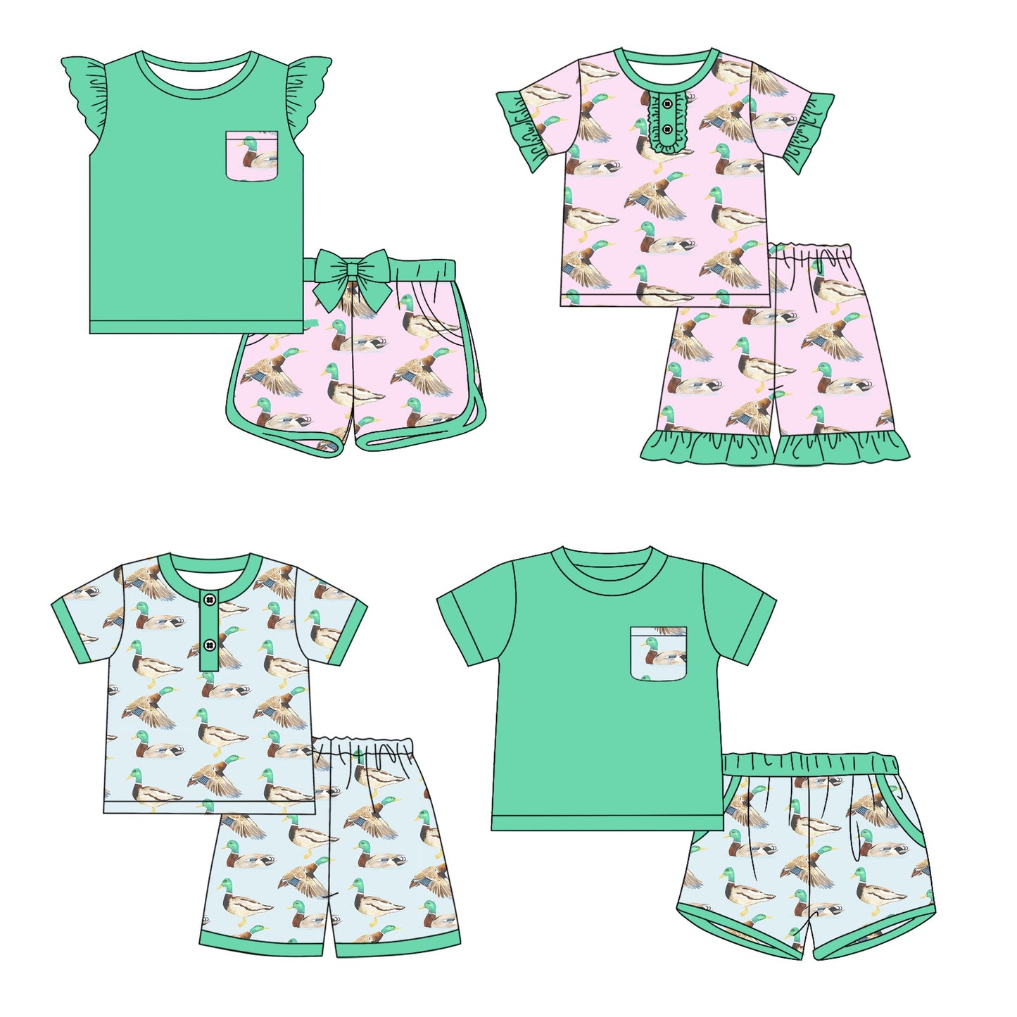 Baby Boy Girl Short Sleeves Ducks Sibling Set ( Moq 5 Each Style ) 12.17