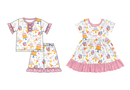 ( Moq 5 Each Style ) Baby Girl Short Sleeves Birthday Sibling  Dress Set 3.31