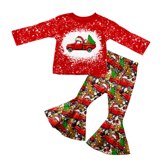 Baby Girl Red Long Sleeves Truck Shirt Bell Pants Christmas Set