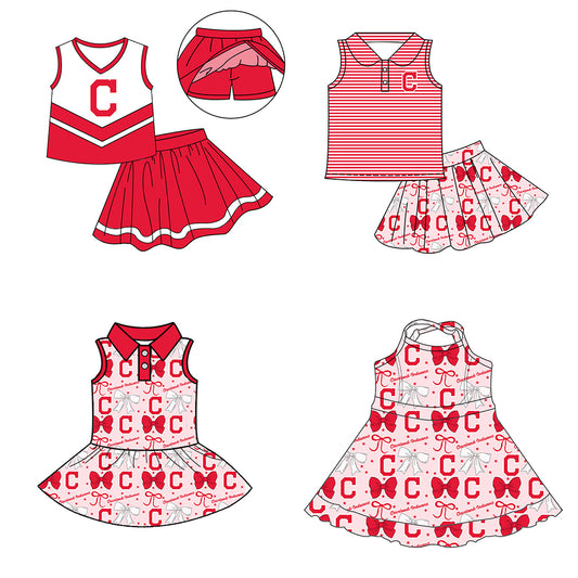 ( Moq 5 each style ) Baby Girl Toddler Team Bows ‌Sibling Red Dress Set