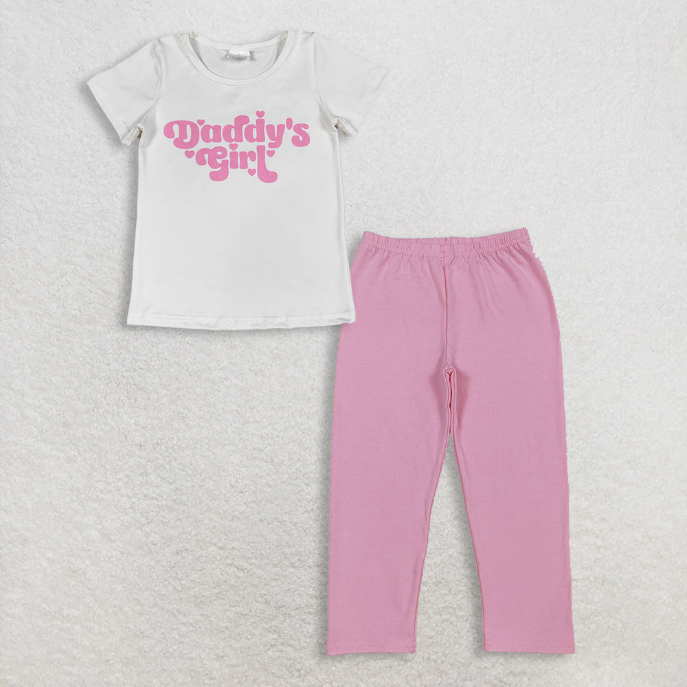 Baby Girl Kids Short Sleeves Daddy's Shirt Pink Leggings Pants Set Clothes RTS