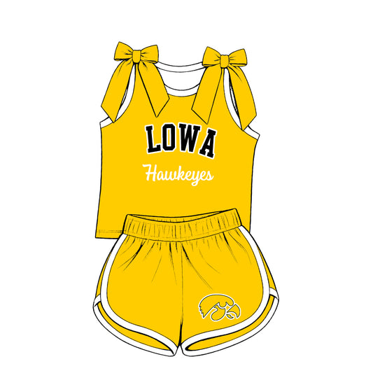 ( Moq 5 ) Baby Girls Kids Sleeveless Bows Shirt Shorts Team Set Cheer Clothes