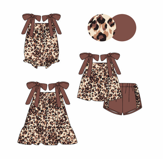 Baby Girl Straps Brown Bows Leopard Sibling Romper Dress Set ( Moq 5 Each Style ) 3.3