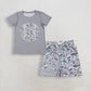 Baby Boys Kids Short Sleeves Baseball Shirt Grey Camo Plaid Pockets Shorts Summer Clothes Set RTS
