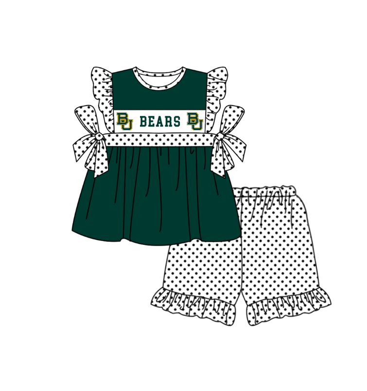 ( Moq 5 Each Style ) Baby Boys Girls Short Sleeves Team Sibling Green Romper Dress Set