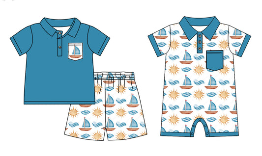 Baby Boy Short Sleeves Boats Sibling Romper Set ( Moq 5 Each Design ) 12.13