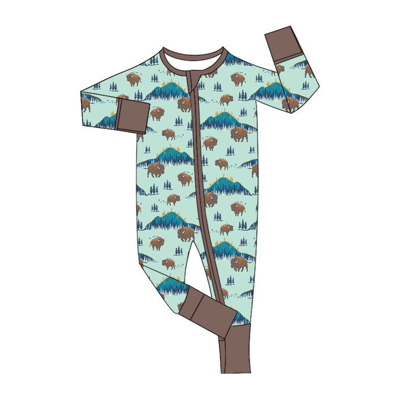 Baby Boy Infant Long Sleeves Western Cow Zipper Romper