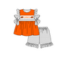 ( Moq 5 Each Style ) Baby Boys Girls Short Sleeves Team Sibling Orange Romper Dress Set